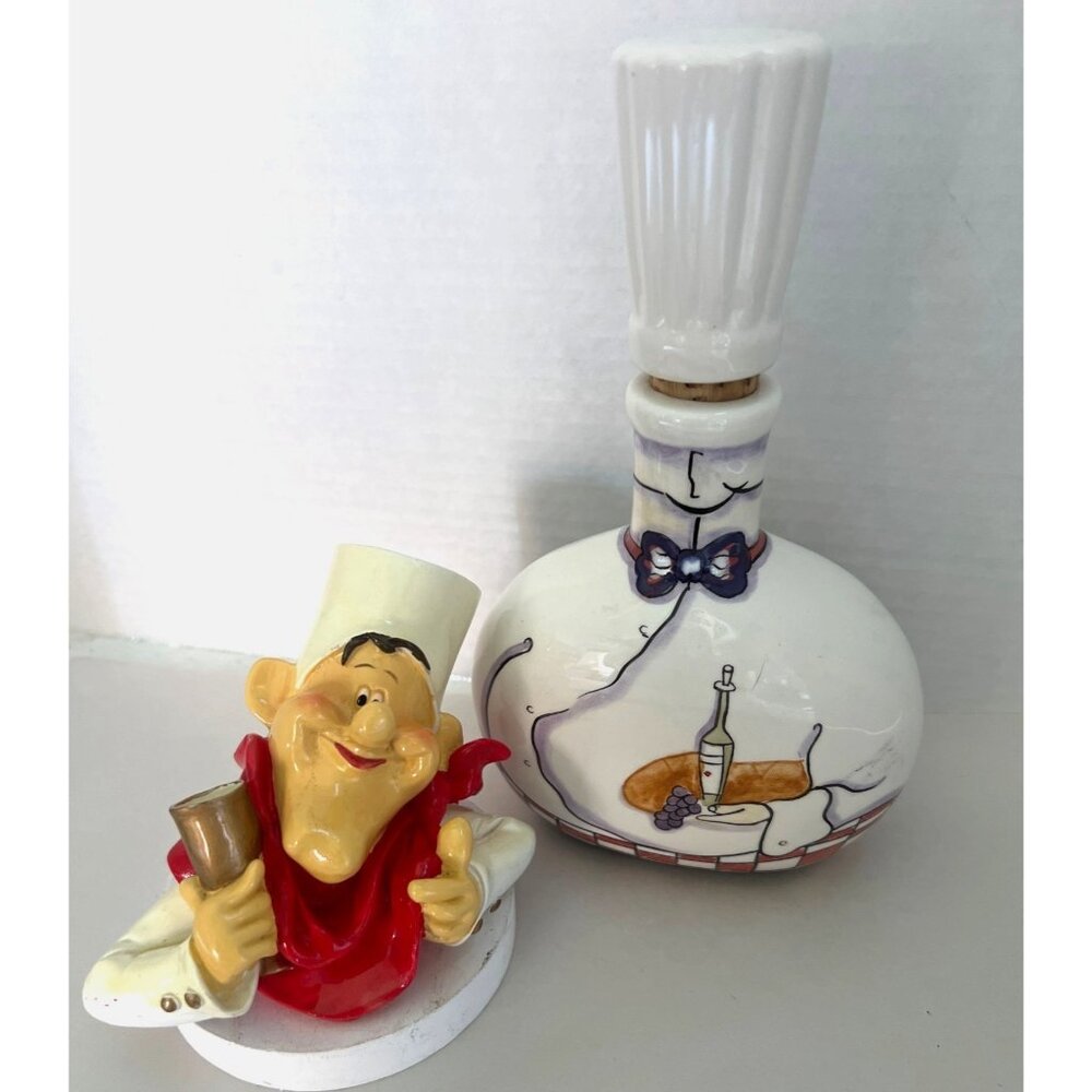 Vtg After Chefs Italian Ceramic Decanter Mike‎ Oleon Garrard & Toothpick Holder